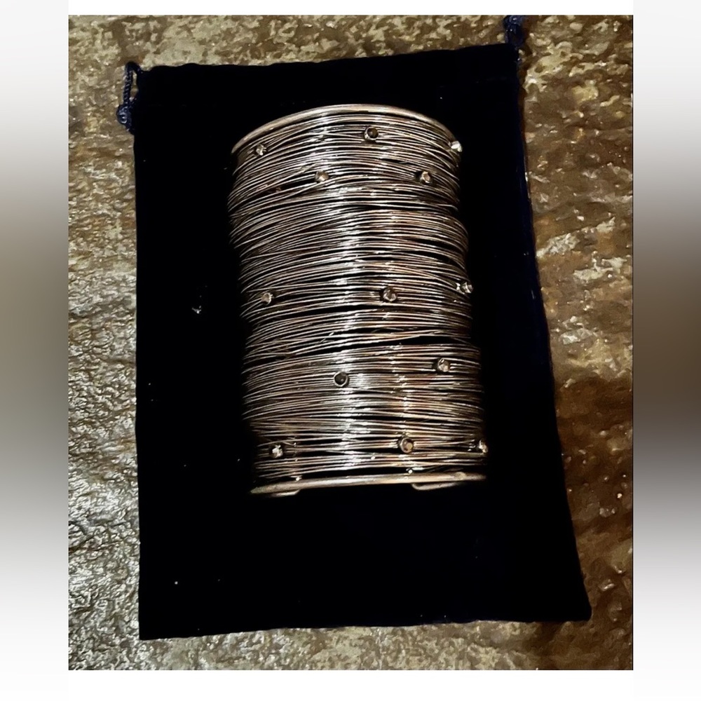 Dark silver tone wide woven cuff bracelet